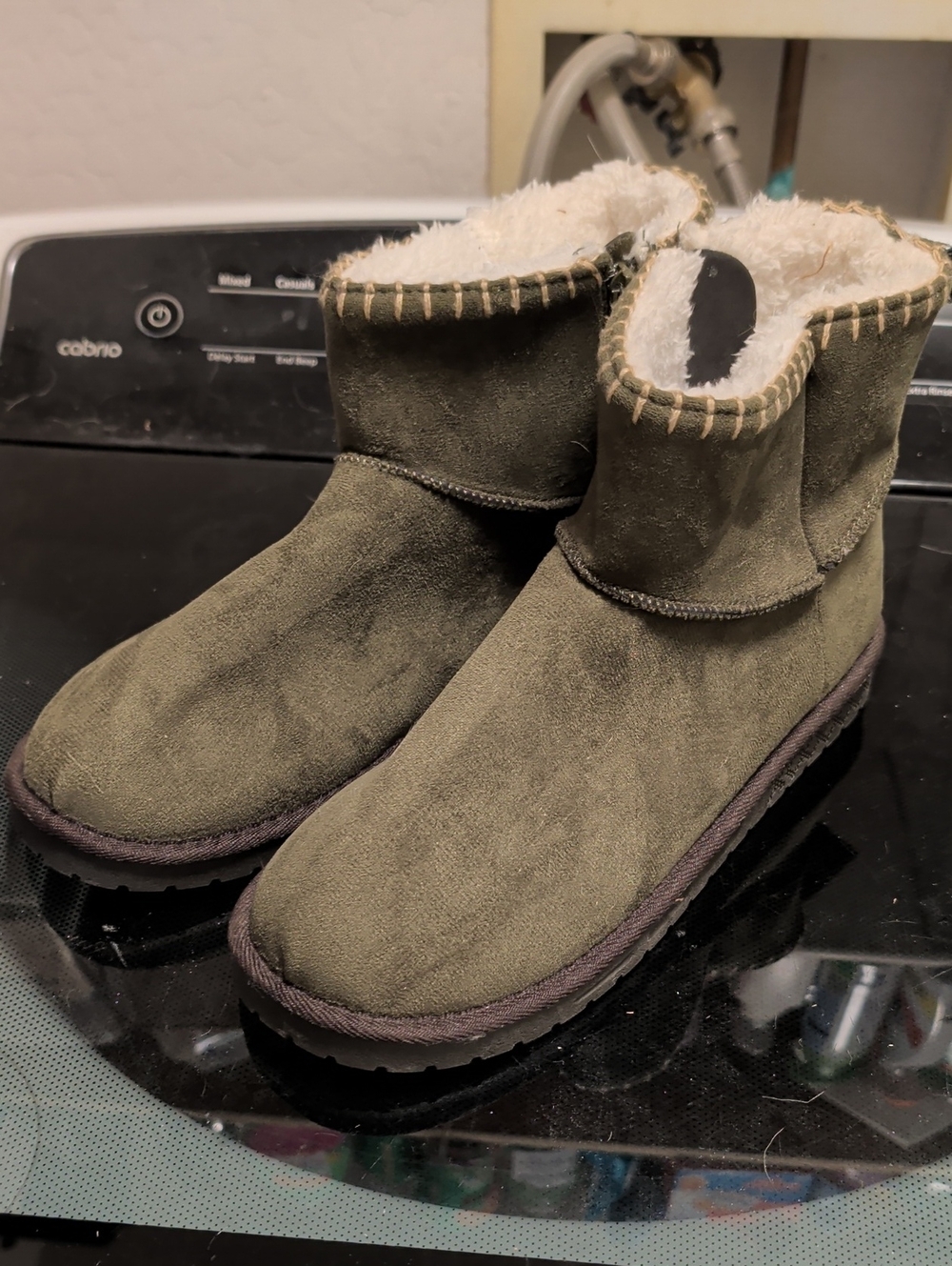 Muk Luks Olive Suede Shearling Ankle Booties